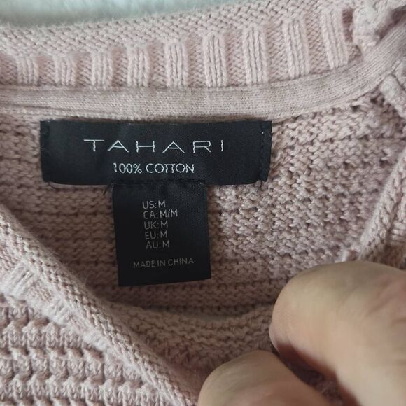 Tahari Women's Crew Neck Raglan Short Sleeve 100% Cotton Knit Blouse Pink Medium - Picture 2 of 6